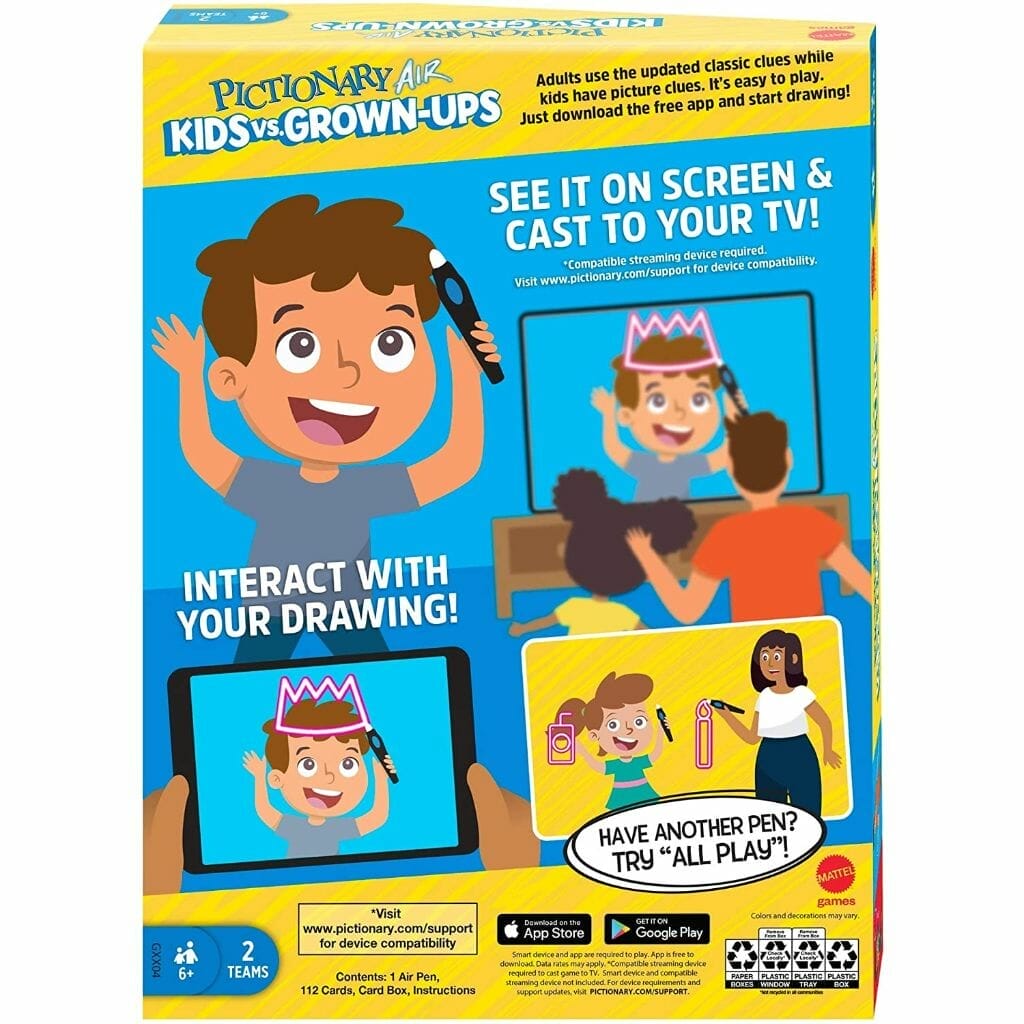 Pictionary Air Kids vs GrownUps Family Drawing Game, Links to Smart