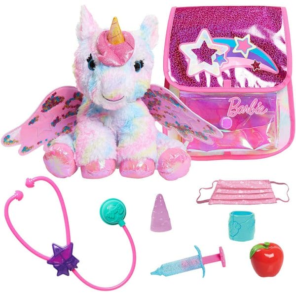 just play barbie dreamtopia unicorn doctor, interactive lights and sounds plush with backpack (3)