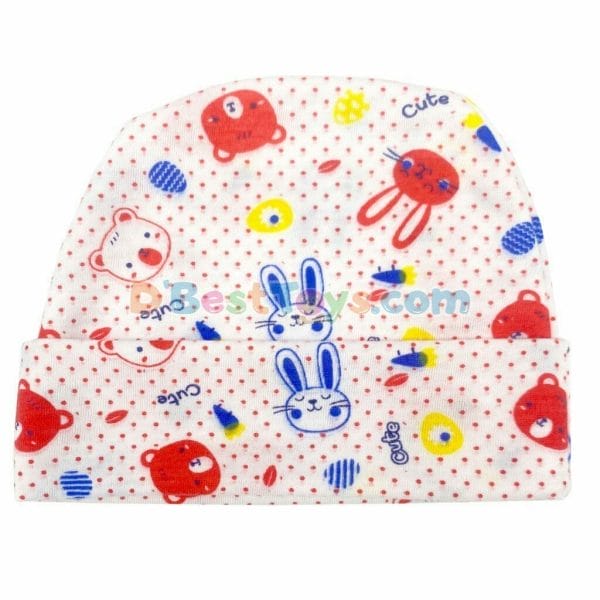 baby pattern cap red bear & bunny