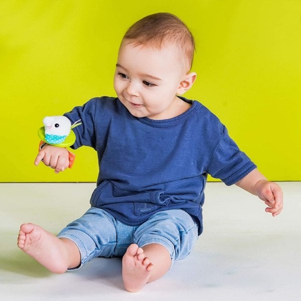 bright starts rattle & teethe wrist pals toy – monkey & elephant, newborn +2
