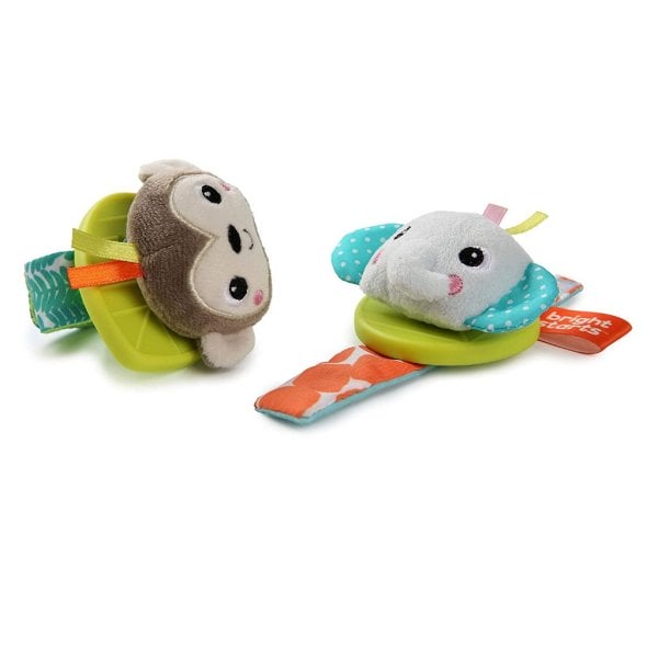 bright starts rattle & teethe wrist pals toy – monkey & elephant, newborn +3
