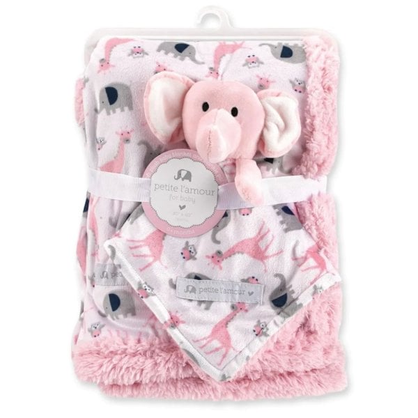 petite l’amour pink elephant baby girl plush sherpa blanket
