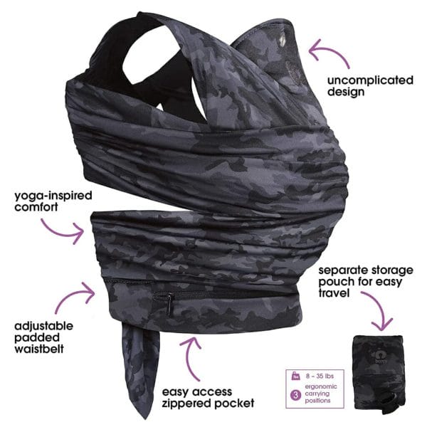 boppy baby carrier—comfyfit black camo with waist pocket2