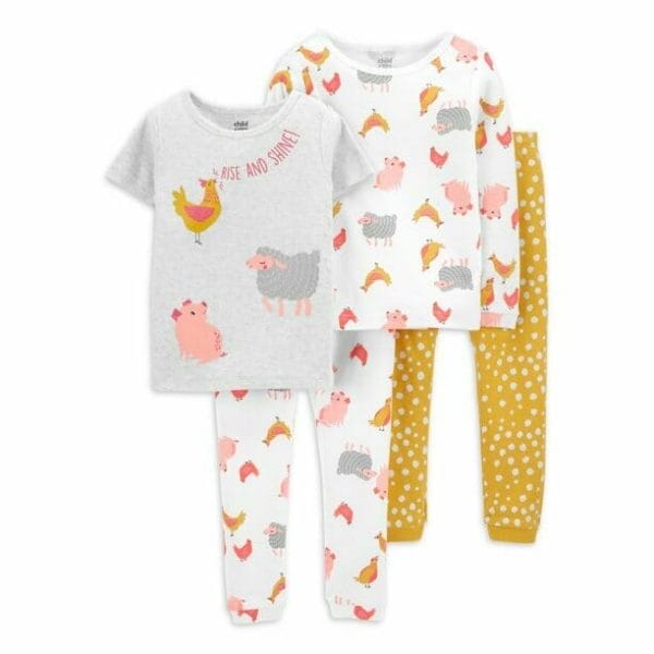 child of mine by carter's baby and toddler girl snug fit short sleeve and long sleeve pajamas, 4 piece, sizes 12m 5t