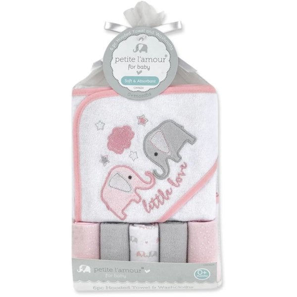 petite l'amour 6pc hooded towel and washcloths (1)