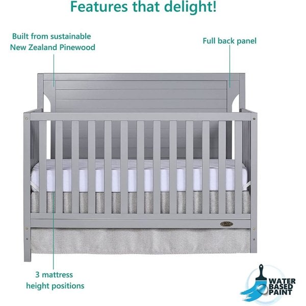 dream on me cape cod 5 in 1 convertible crib in pebble grey, greenguard gold certified , 50x30x44 inch5