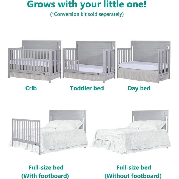 dream on me cape cod 5 in 1 convertible crib in pebble grey, greenguard gold certified , 50x30x44 inch6