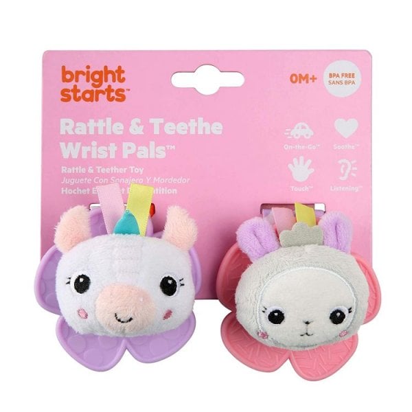 bright starts rattle & teethe wrist pals toy, unicorn & llama4
