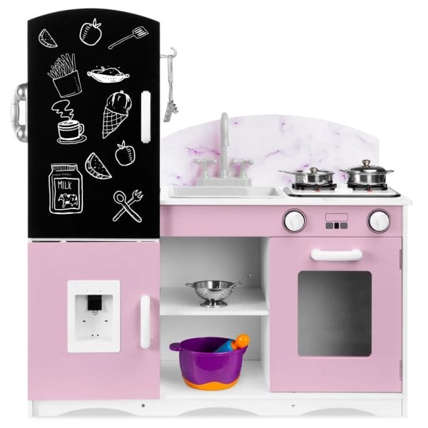 best choice products wooden pretend play kitchen toy set for kids pink