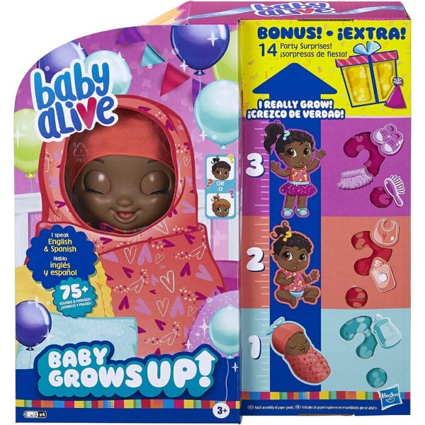 baby alive baby grows up exclusive, bonus extra ! 1 growing doll toy, 14 party surprises2