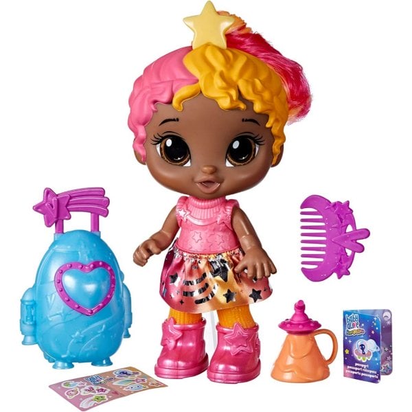 baby alive star besties doll, bright bella, 8 inch space themed doll