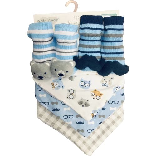 petite l'amour 5pc bandana bibs & sock gift set, blue