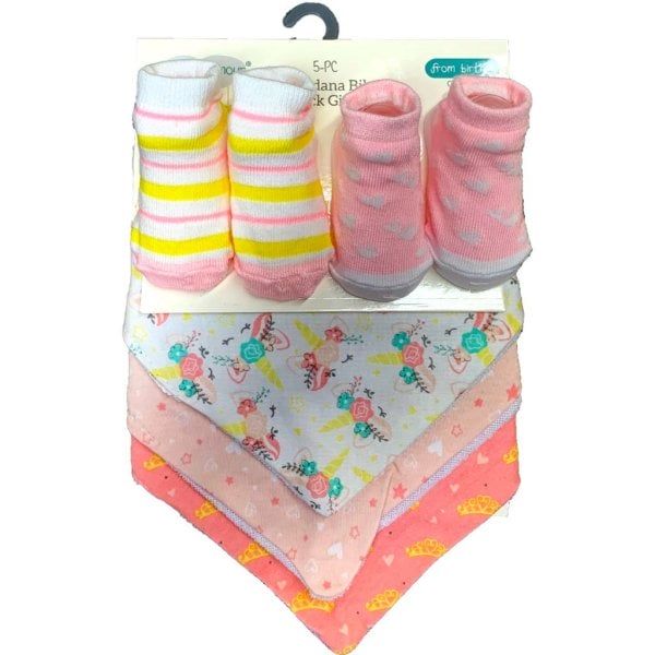 petite l'amour pink 5 piece bandana bib and sock gift set
