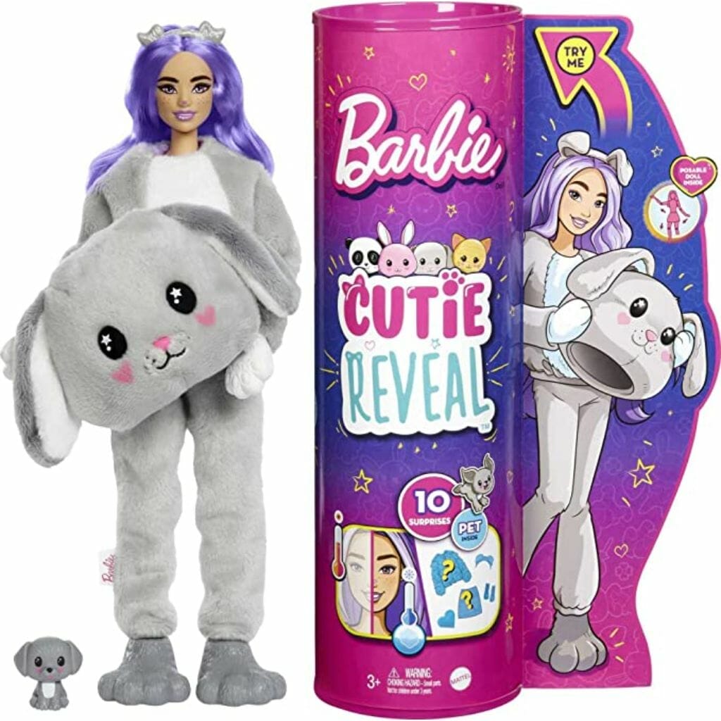 barbie cutie reveal dolls with animal plush costume & 10 surprises including mini pet & color change, gift for kids 3 years & older