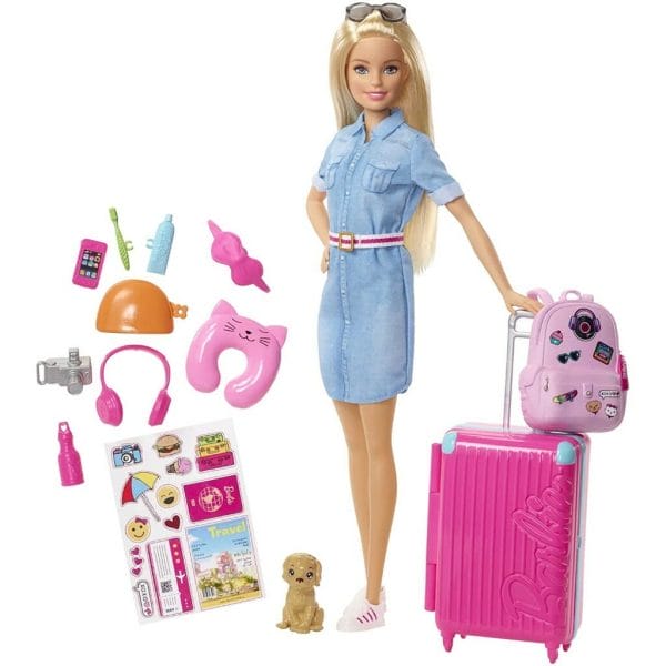barbie doll and travel set with puppy, luggage & 10+ accessories, multicolor1