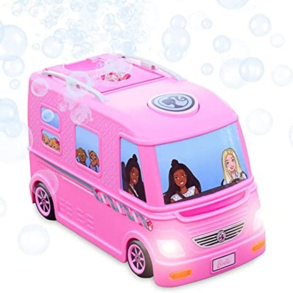 barbie dream camper bubble machine vehicle toy with lights and sounds for kids 2