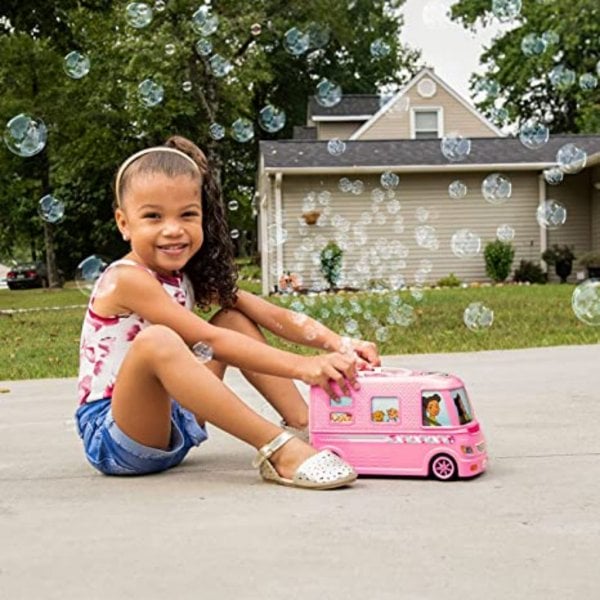 barbie dream camper bubble machine vehicle toy with lights and sounds for kids 4