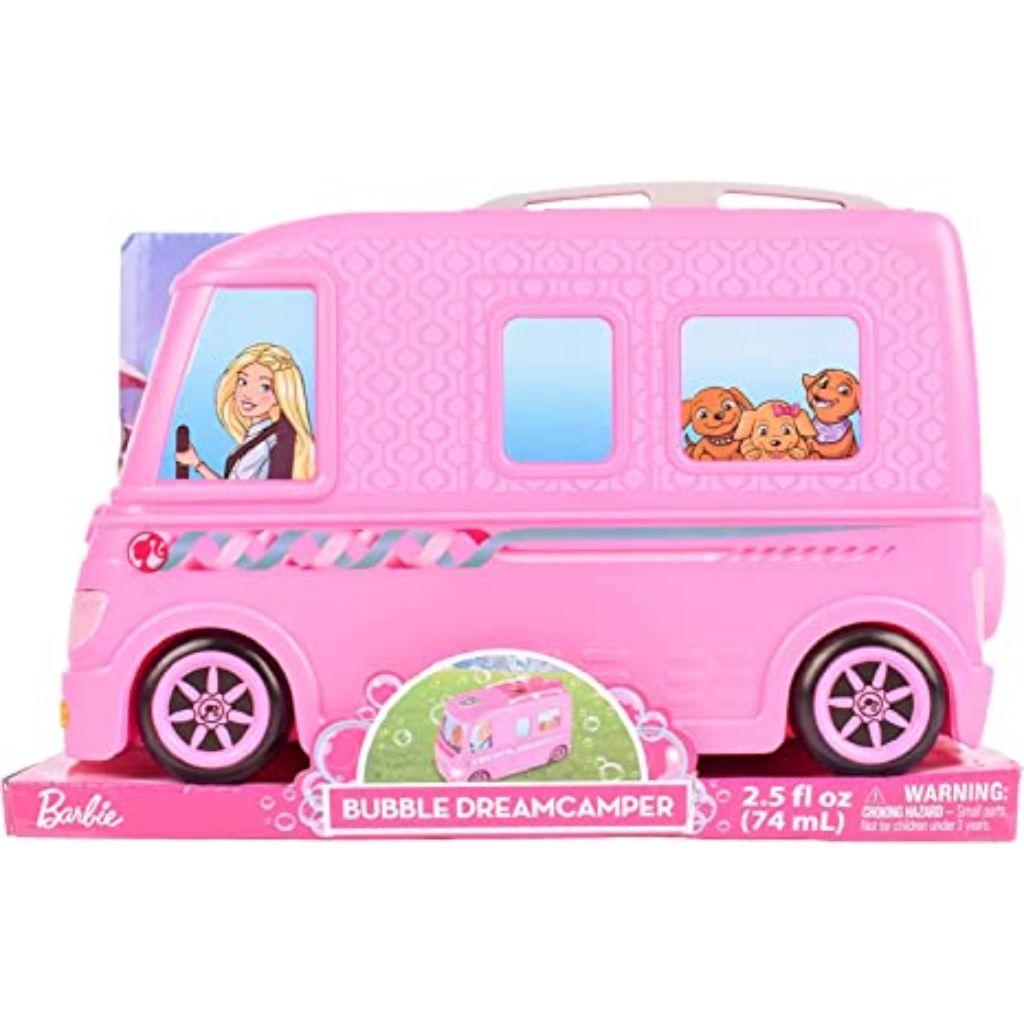 barbie dream camper bubble machine vehicle toy with lights and sounds for kids