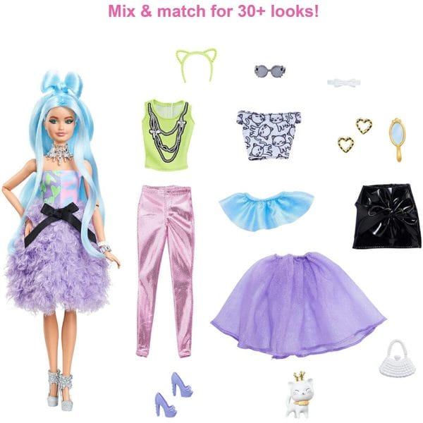 barbie extra doll & accessories set with mix & match pieces for 30+ looks2