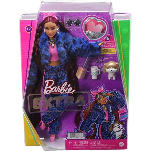 barbie extra doll and accessories with burgundy braids dressed in furry jacket with pet puppy (5)