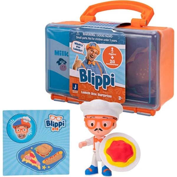 blippi toy lunch box 2 pack, chef and zookeeper 2.5 inch minis inside children’s toys (2)
