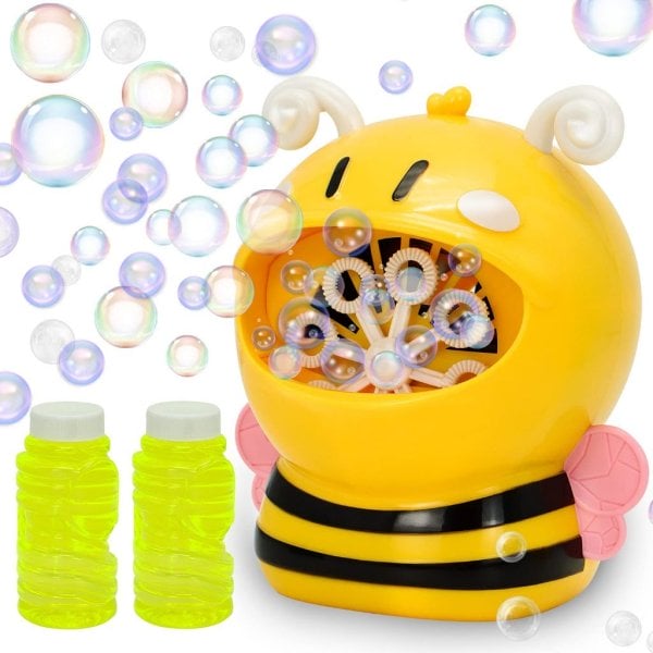 joyin bubble machine bee bubble blower 800+ bubbles per minute, automatic bubble machine for kids toddlers boys girls baby bath toys indoor outdoor, cute bubble maker with bubble solution (1)