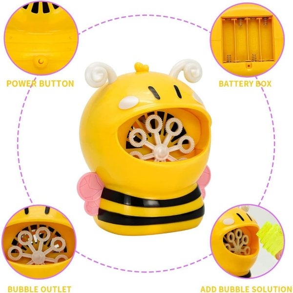 joyin bubble machine bee bubble blower 800+ bubbles per minute, automatic bubble machine for kids toddlers boys girls baby bath toys indoor outdoor, cute bubble maker with bubble solution (2)