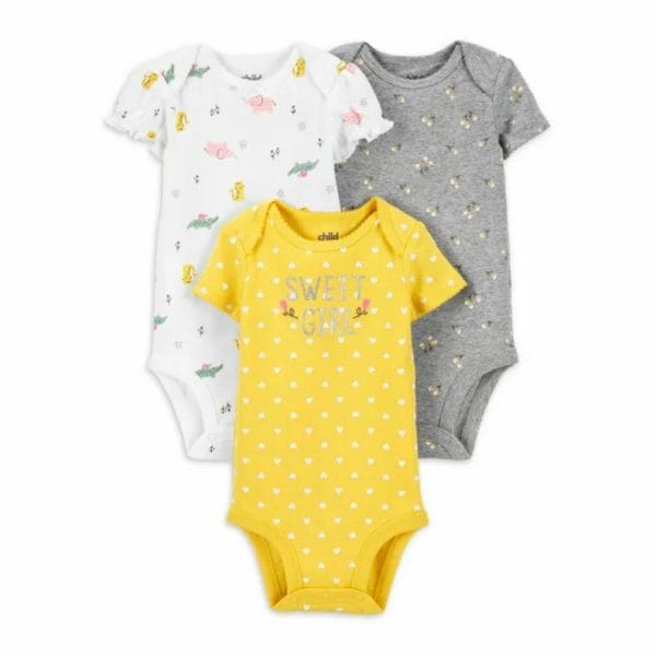 child of mine by carter's baby girl short sleeve bodysuits, 3 pack, preemie 24 months 1