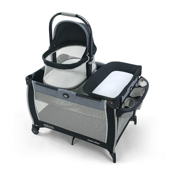 graco pack 'n play day2dream bassinet playard features portable bedside bassinet, diaper changer, and more, hutton