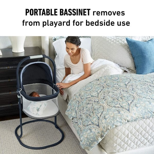 graco pack 'n play day2dream bassinet playard features portable bedside bassinet, diaper changer, and more, hutton1