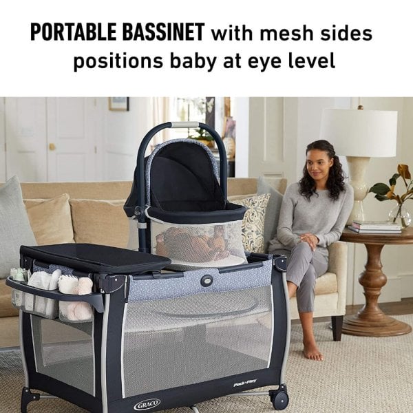 graco pack 'n play day2dream bassinet playard features portable bedside bassinet, diaper changer, and more, hutton3