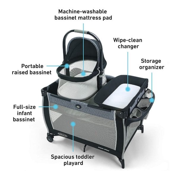 graco pack 'n play day2dream bassinet playard features portable bedside bassinet, diaper changer, and more, hutton5