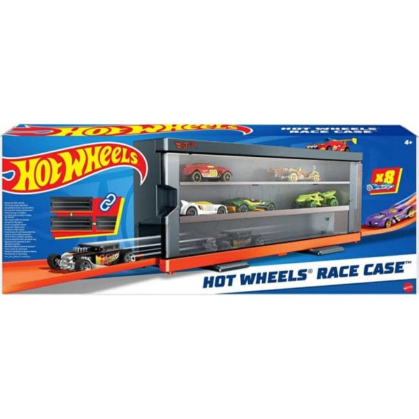 hot wheels interactive display case with 8 164 scale hot wheels cars, storage for 12 toy cars (6)