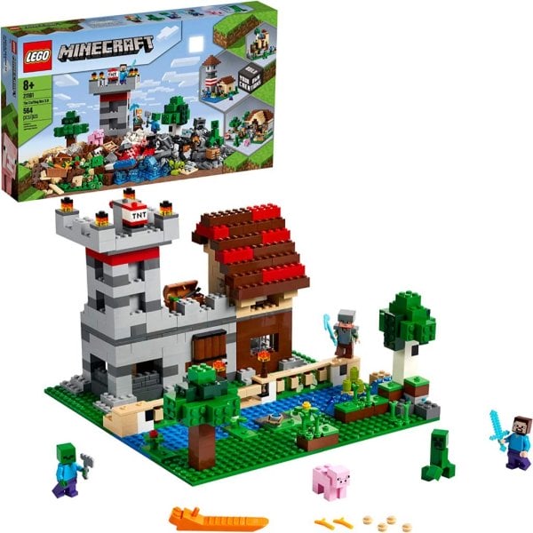 lego minecraft the crafting box 3.0 21161 minecraft brick construction toy and minifigures, castle and farm building set, great gift for minecraft players aged 8 and up (564 pieces) (5)