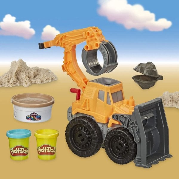play doh wheels front loader toy truck for kids ages 3 and up with non toxic sand compound and classic compound in 2 colors3