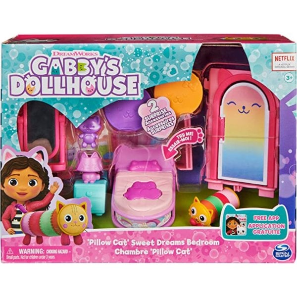 gabby's dollhouse, sweet dreams bedroom with pillow cat figure and 3 accessories, 3 furniture and 2 deliveries (5)