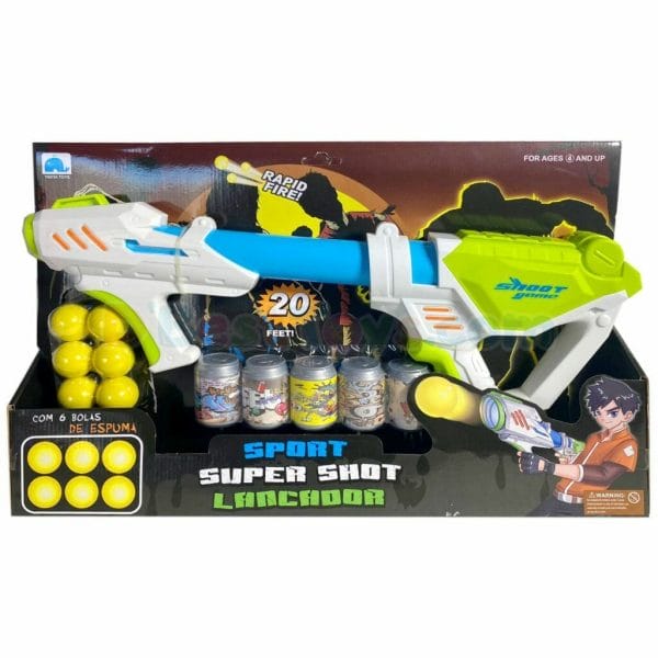 sport super shoot lancador with 6 foam balls and 5 targets white and green00001