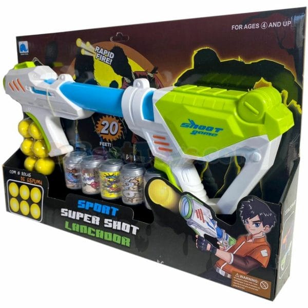 sport super shoot lancador with 6 foam balls and 5 targets white and green00003