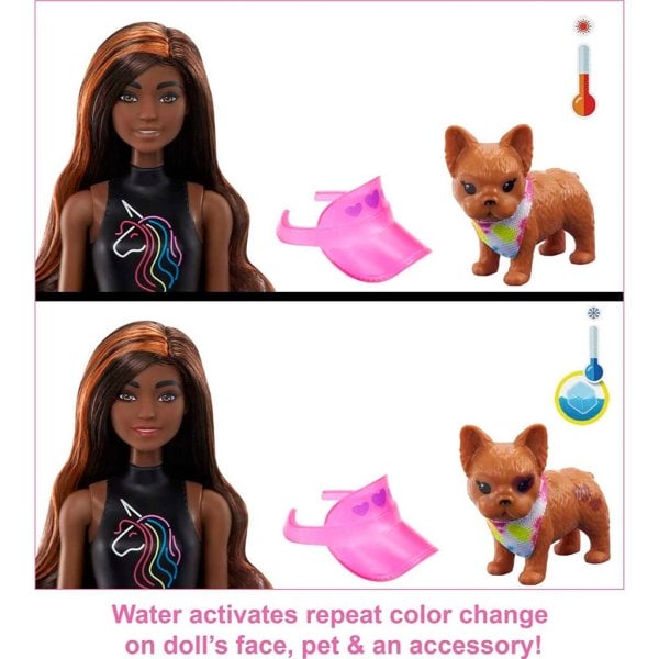 barbie color reveal totally neon fashions doll with orange streaked brunette hair & 25 surprises including color change2