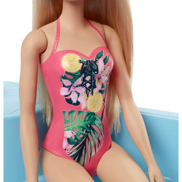barbie doll and pool playset with pink slide4