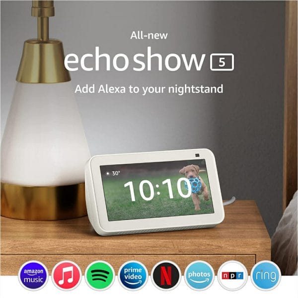 echo show 5 (2nd gen, 2021 release) smart display with alexa and 2 mp camera glacier white1