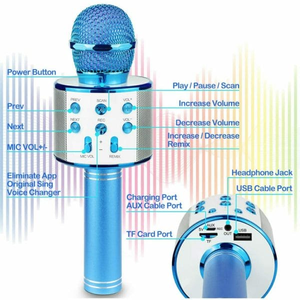 ranphykx bluetooth karaoke wireless microphone for kids (blue) (1)