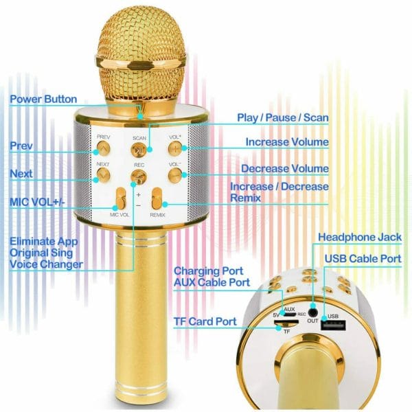 ranphykx bluetooth karaoke wireless microphone for kids (gold) (3)