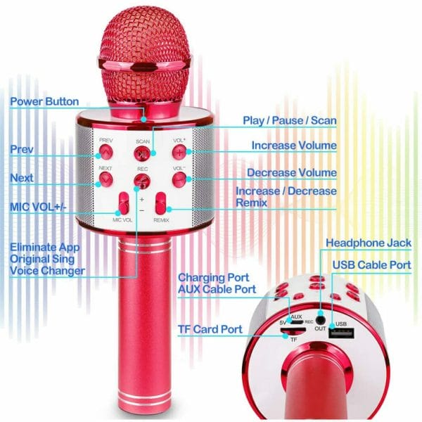 ranphykx bluetooth karaoke wireless microphone for kids (red) (2)