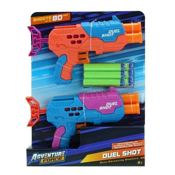 adventure force duel shot dart blaster 2 pack, includes 2 blasters and 6 long distance dart