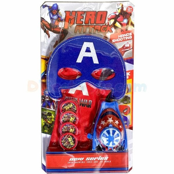 hero attack new series disco launcher with mask, refills and glove captain america