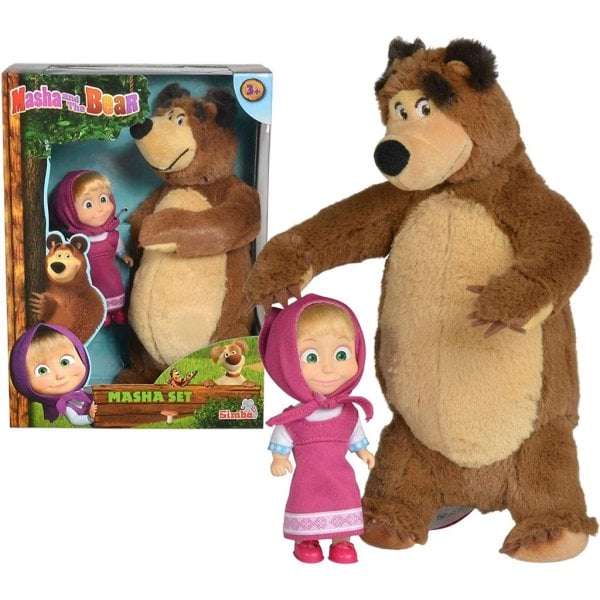 masha and the bear jada toys, masha plush set with bear and doll toys for kids