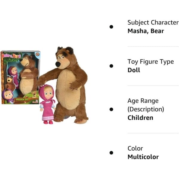 masha and the bear jada toys, masha plush set with bear and doll toys for kids5