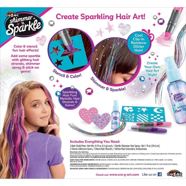 shimmer ‘n sparkle glitter and glam metallic hair art set with hair chalk pens and hair gems1