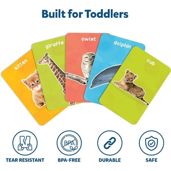 skillmatics thick flash cards for toddlers animals & their babies, 3 in 1 educational game3